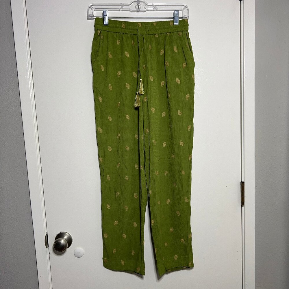 Boden Tassel Drawstring Waist Cropped Pants Green Women's Size 2
